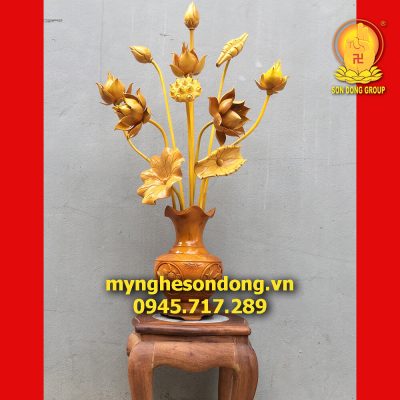 Bình hoa sen bằng gỗ mít